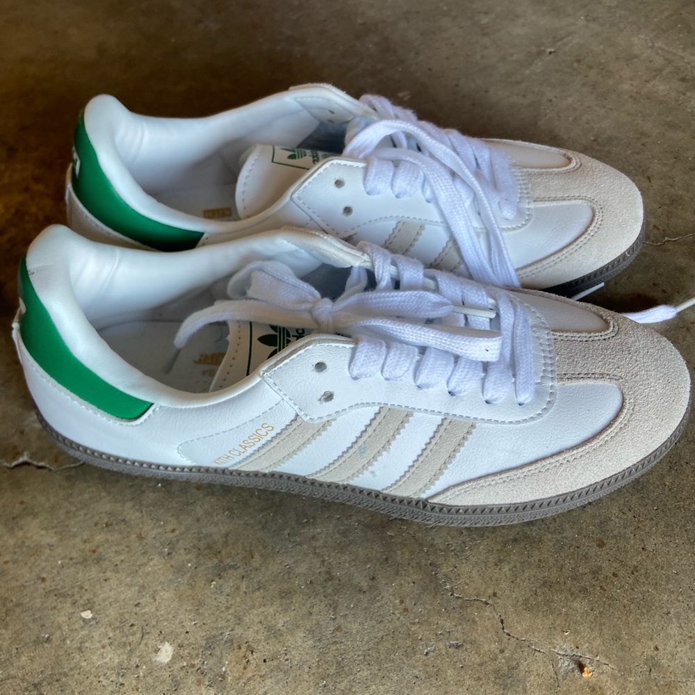 Adidas Women's White and Green Sneakers